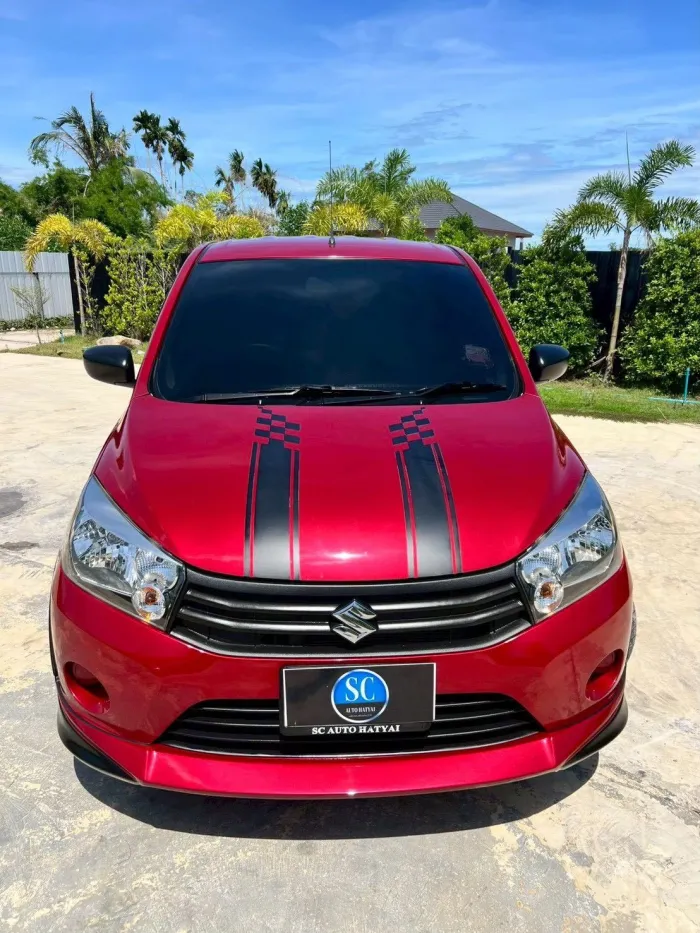 Front view of Suzuki Celerio 1.0 GL CVT year 2021 red color used car in Hatyai รูปที่ 3